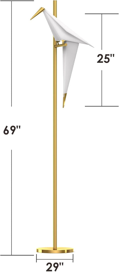 62 Inch Modern Bird Floor Lamp, Gold Bird Swing Floor Light Fixtures for Dining Room, LED Origami Swing Paper Crane Standing Floor Lamp for Living Room