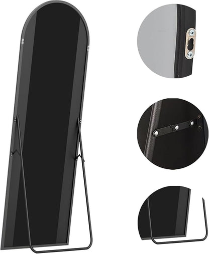 Floor Mirror, 64"x21" Black Full Length Mirror, Arched Mirrors Full Length, Freestanding Mirrors, Arch Floor Length Mirror with Thin Aluminum Frame Hanging or Leaning, Wall Mounted Mirror for Bedroom