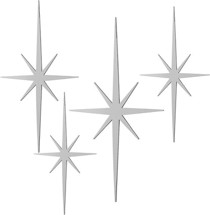 Blulu 4 Pcs Cast Iron Starburst Shaped Wall Decor Metal Mid Century Modern Decor Retro Atomic Stars Wall Art Elegance Accents Vintage Celestial Whimsigoth Hangings for Home Office Room(Silver)