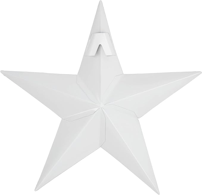 VHC Brands Patriotic Faceted Metal Star White Wall Hanging 8x8, Independence Day Decor, American Star Design, Distressed Appearance Metal Wall Hanging, Star Shape, Country, Matte White