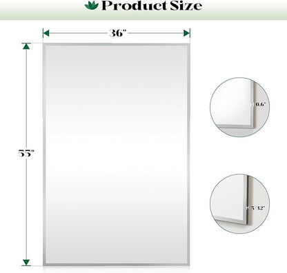 Frameless Beveled Large Bathroom Wall Mirror, 55"x36" Bathroom Wall Mirror for Over Sink, Large Vantiy Mirrors for Living Room, Entryway, Bedroom, Hangs Horizontally or Vertically