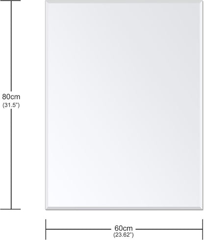 Frameless Bathroom Mirror for Wall, Rectangle Beveled Edge Mirror for Over Sink, Tempered Glass, Shatterproof, Hangs Horizontally or Vertically for Living Room, Entryway, Restroom, 32" x 24"