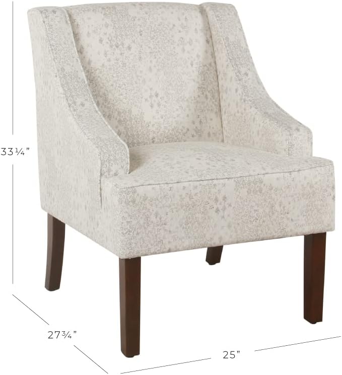 Homepop Home Decor | Upholstered Classic Swoop Arm Accent Chair | Accent Chairs for Living Room & Bedroom | Decorative Home Furniture, Cream and Gray Vintage Stencil