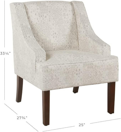 Homepop Home Decor | Upholstered Classic Swoop Arm Accent Chair | Accent Chairs for Living Room & Bedroom | Decorative Home Furniture, Cream and Gray Vintage Stencil
