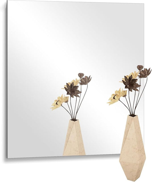 16 x 16 in Glass Mirror Sheet for Wall, 2mm Thick HD Frameless Wall Mirror Tile Self Adhesive Mirror Sticker Large Body Mirror Sheet for Bathroom, Bedroom, Vanity, Door, Gym, Home Decor