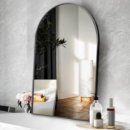 Rowjut Arched Wall Mirror 30"x20"Window Mirrors, Decorative Wall & Iron Framed Bathroom Mirror, Arched Top Wall Mirrors for Entryway. Living Room, Bedroom, Fireplace .（Black