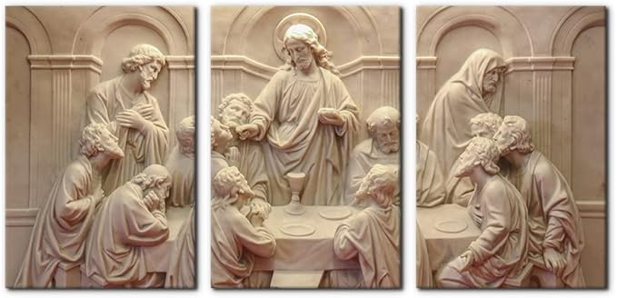 3 Pieces Canvas Wall Art Picture The Last Supper Sculpture Style Paintings on Canvas 12 Apostles Modern Artwork for Home Decor Framed Gallery-wrapped Stretched Ready to Hang - 16"x24"x3 Panels