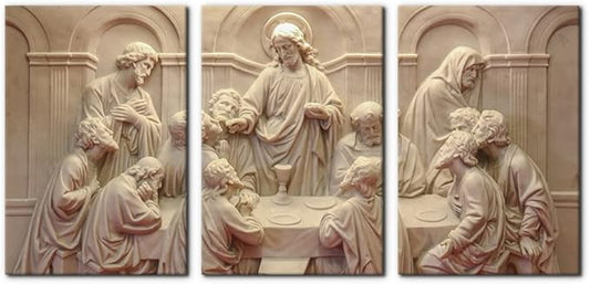 3 Pieces Canvas Wall Art Picture The Last Supper Sculpture Style Paintings on Canvas 12 Apostles Modern Artwork for Home Decor Framed Gallery-wrapped Stretched Ready to Hang - 16"x24"x3 Panels