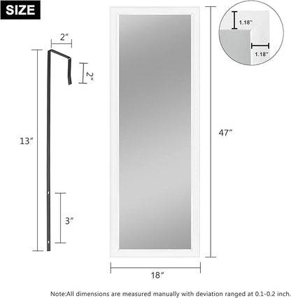 NeuType Full Length Mirror, 47x18 inches, Over The Door, Wall Mounted or Leaning, Shatterproof, White, Home Decor