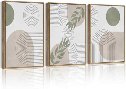 Drsoum Green Botanical Boho Wall Art Framed Modern Bohemian Sage Wall Decor Abstract Geometry Lines Prints Ready to Hang 11x14in Natural Framed
