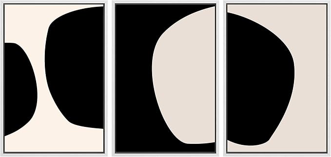 SIGNLEADER Framed Canvas Print Wall Art Negative Space Color Blocks Abstract Shapes Illustrations Modern Art Minimalist Edgy Black and White for Living Room, Bedroom, Office - 16"x24"x3 WHITE