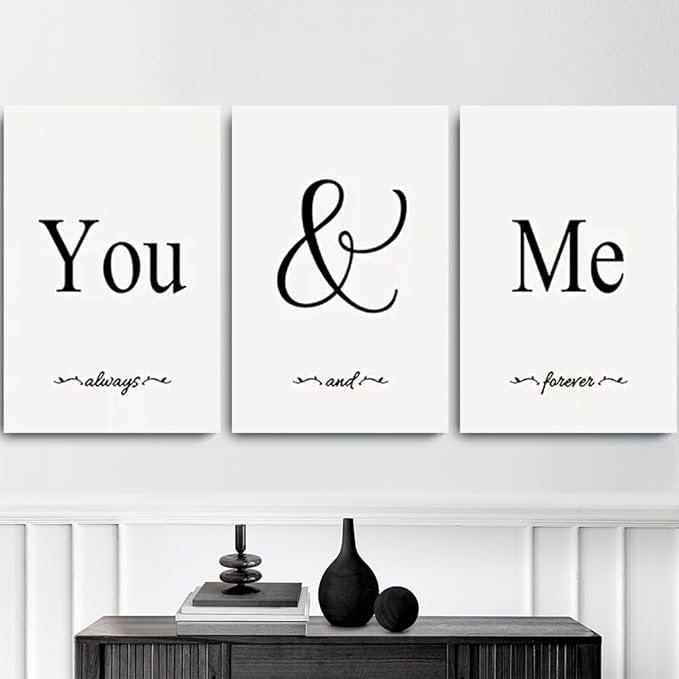 GUBIYU Black and White Love Canvas Poster - You and Me Word Art for Bedroom Wall Decor - Aesthetic Gift for Girls, Farmhouse Corridor Decoration - 16"x24"