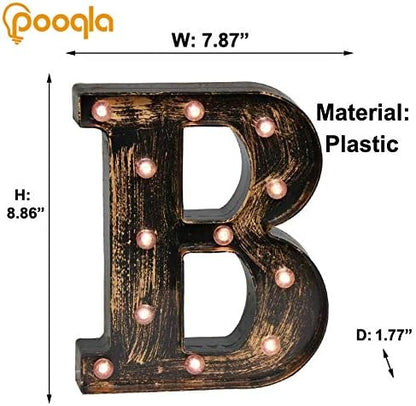 Pooqla Vintage Light Up Marquee Letters with Lights – Illuminated Industrial Style Lighted Alphabet Letter Signs - Coffee Bar Apartment Bedroom Wall Home Initials Decor A-Z