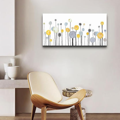 MHARTK66 Abstract Canvas Wall Art Dandelion Modern Minimalist Wall Decor – Neutral Yellow Gray Watercolor Paintings Stretched Ready to Hang Pictures for Living Room Bedroom Bathroom Home Office 30x60