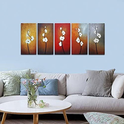 Wieco Art Colorful Flowers Oil Painting on Canvas Wall Art Ready to Hang for Living Room Bedroom Home Decoration Modern 5 Piece 100% Hand Painted Gallery Wrapped Contemporary Abstract Floral