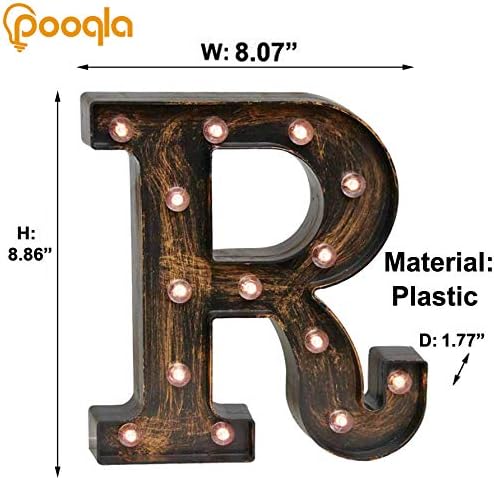 Pooqla Vintage Light Up Marquee Letters with Lights – Illuminated Industrial Style Lighted Alphabet Letter Signs - Coffee Bar Apartment Bedroom Wall Home Initials Decor A-Z