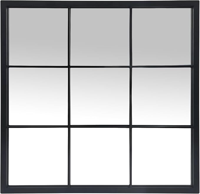 OUSHUAI Black Window Mirror 27"X27",Gird Decor Minimalism Wall Mounted Mirrors for Entryway,Hallway,Living Room,Fireplace