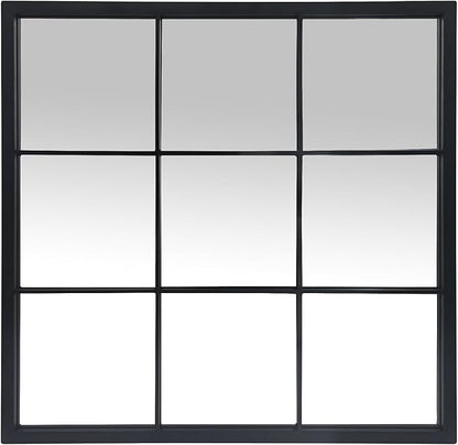 OUSHUAI Black Window Mirror 27"X27",Gird Decor Minimalism Wall Mounted Mirrors for Entryway,Hallway,Living Room,Fireplace