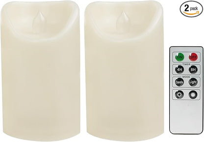 CANDLE CHOICE Outdoor Battery Operated Flameless Candles with Remote Timer Waterproof Flickering Plastic Electric LED Pillar Lights for Lantern Patio Garden Wedding Party Decorations 3x5 Inches 2 PCS