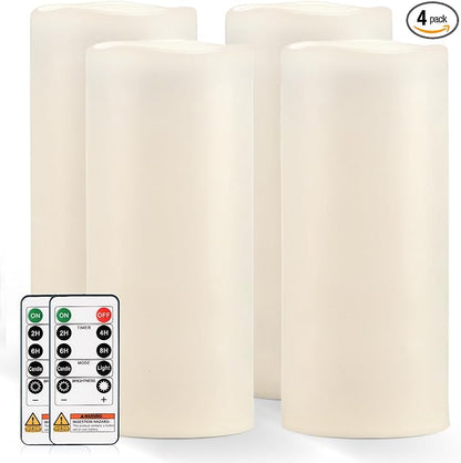Homemory 12" x 5" Large Waterproof Outdoor Flameless Candles with Remote Control and Timer, Battery Operated Flickering LED Pillar Candles for Outdoor Larterns, Porch, Long Lasting, Set of 4