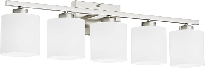 Honesorn Modern Vanity Lights - 5-Light Bathroom Fixture with Frosted Shade & Anti-Rust Nickel Finish