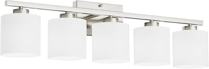 Honesorn Modern Vanity Lights - 5-Light Bathroom Fixture with Frosted Shade & Anti-Rust Nickel Finish