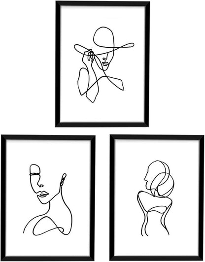 ArtbyHannah Framed Wall Art for Bedroom Decor, 11x14 Inch Modern Artwork Minimalist Line Abstract Wall Decor Black Picture Frames for Living Room Bathroom Decorations (3 Pack)
