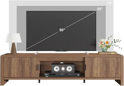 FATORRI TV Stand for 75/65/55 Inch TVs, Farmhouse Entertainment Center with Storage, Wood Waveform Fluted-Door Television Media Console for Living Room,Bedroom (63" W, Walnut)