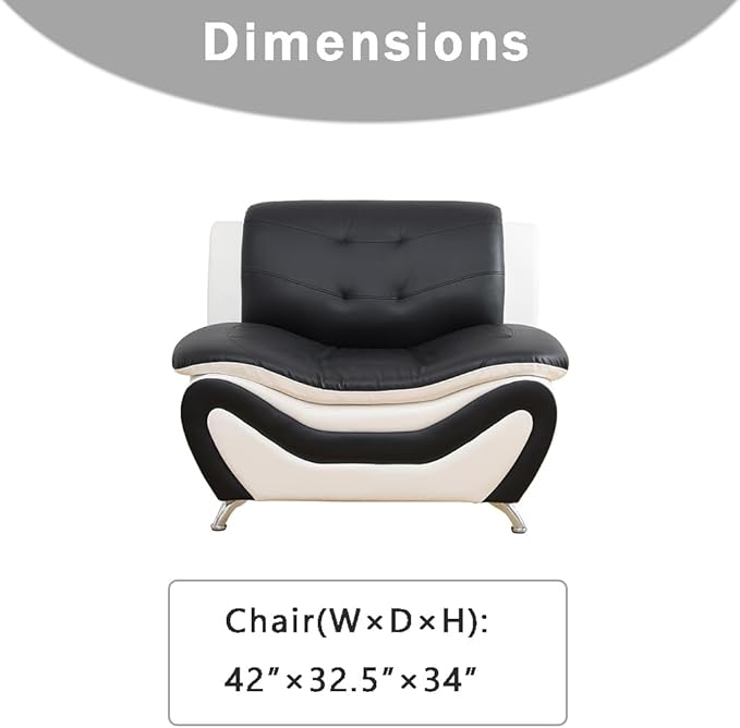 Leather Couches for Living Room, Living Room Couch Set, Sofa for Bedroom, Apartment, Living Room Furniture Sets (a-Leather Black&White, Chair)