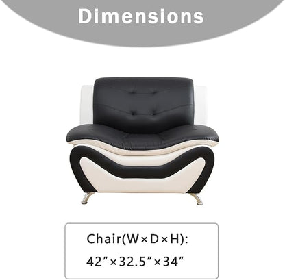 Leather Couches for Living Room, Living Room Couch Set, Sofa for Bedroom, Apartment, Living Room Furniture Sets (a-Leather Black&White, Chair)