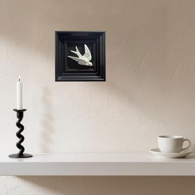Bergamot 3D Plaster Swallow Wall Art Decor in Elegant Black Frame – 8.67" x 8.67" Bird Wall Sculpture, Timeless Home Accent for Living Room, Bedroom & Office