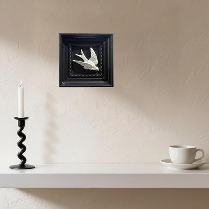 Bergamot 3D Plaster Swallow Wall Art Decor in Elegant Black Frame – 8.67" x 8.67" Bird Wall Sculpture, Timeless Home Accent for Living Room, Bedroom & Office