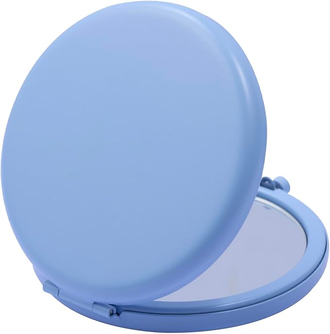 Compact Mirror for Purse, Metal Round Shell, Double-Sided 1X/2X Magnifying, Portable Travel Small Makeup Mirror, Mini Pocket Mirror, Baby Blue, 4 Packs