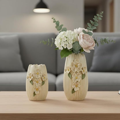 Yellow Ceramic Vase, 9 Inch Modern Centerpiece Vases Home Decor, Decorative Flower Vase for Pampas Grass, Kitchen, Fireplace, Living Room, Bathroom Decor