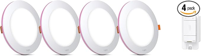 Tapo Smart 4-Inch Recessed Downlight Kit (4-Pack) - 850 lm, 16M Colors, Tunable White 2700K-6500K, Ultra-Dim 1%, Matter-Compatible, Wi-Fi & Bluetooth Mesh - L730-4 KIT