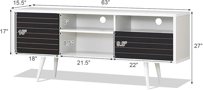 Tangkula Mid-Century Modern TV Stand for TVs up to 70 Inch, Wooden TV Console Table with Storage Shelves, Cabinet and Drawer, TV Storage Cabinet Entertainment Center for Living Room (White & Black)