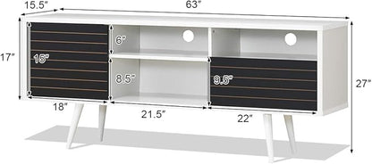 Tangkula Mid-Century Modern TV Stand for TVs up to 70 Inch, Wooden TV Console Table with Storage Shelves, Cabinet and Drawer, TV Storage Cabinet Entertainment Center for Living Room (White & Black)