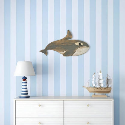 Driftwood Fish Nautical Wall Decor - Handmade Wooden Rustic Coastal Wall Art for Living Room, Bedroom, Office, Bathroom - Ocean Beach Decoration (Finn)