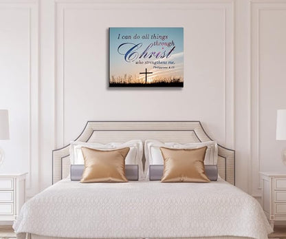 ”I can do all things through christ who strengthens me philippians 4:13. Christian Jesus Canvas Wall Art, Wall Inspirational Quotes Framed Artwork for Church Living Room Bedroom,11"*15"(29x38cm)