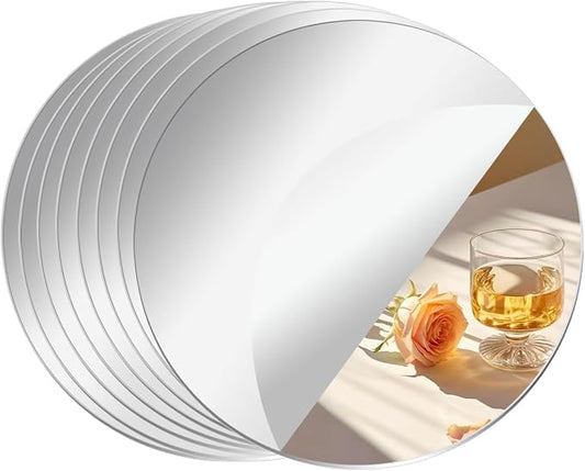 8 Pack Acrylic Round Mirrors, 12 inch Circle Mirror Tiles Self Adhesive Mirror Stickers for Wall Home Living Room Bedroom Decor, Small Mirrors for Crafts (Thickness 1 mm) (12in/30cm)