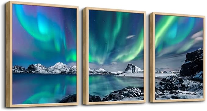 MHARTK66 Canvas Wall Art For Living Room Large Wall Decor For Bedroom Abstract Landscape Pictures Office Wall Decoration Aurora Nature Scenery Paintings 3 Piece Framed Art Prints Farmhouse Home Decor