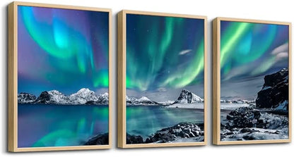 MHARTK66 Canvas Wall Art For Living Room Large Wall Decor For Bedroom Abstract Landscape Pictures Office Wall Decoration Aurora Nature Scenery Paintings 3 Piece Framed Art Prints Farmhouse Home Decor