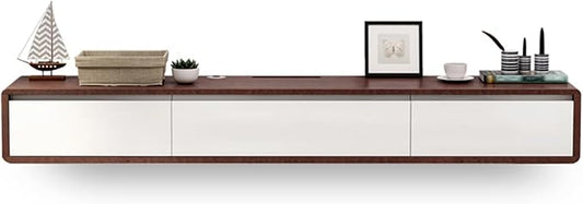 Modern Wall-Mounted Wooden TV Cabinet with Drawers, Cable Management, Hollow Back - Stylish Media Console Table, White Entertainment Center (Size: 200x24x20)