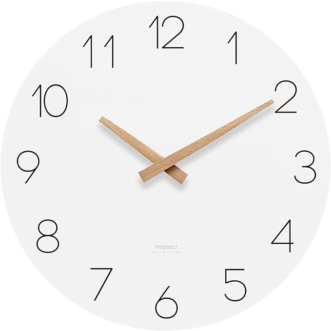 mooas Flatwood Wall Clock, Analog Wall Clock, Silent Non-Ticking 12 inch Modern Wall Clocks Battery Operated for Office, Home, Bathroom, Kitchen, Bedroom, School, Living Room