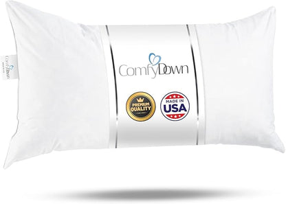 ComfyDown 14x20 Throw Pillow Insert, Down & Feather Fill, 100% Cotton Cover, Made in USA – Premium Soft Lumbar Decorative Pillow Form Sham Stuffer for Bed, Sofa & Couch