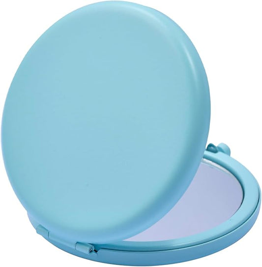 Compact Mirror for Purse, Metal Round Shell, Double-Sided 1X/2X Magnifying, Portable Travel Small Makeup Mirror, Mini Pocket Mirror, Aquamarine,4 Packs