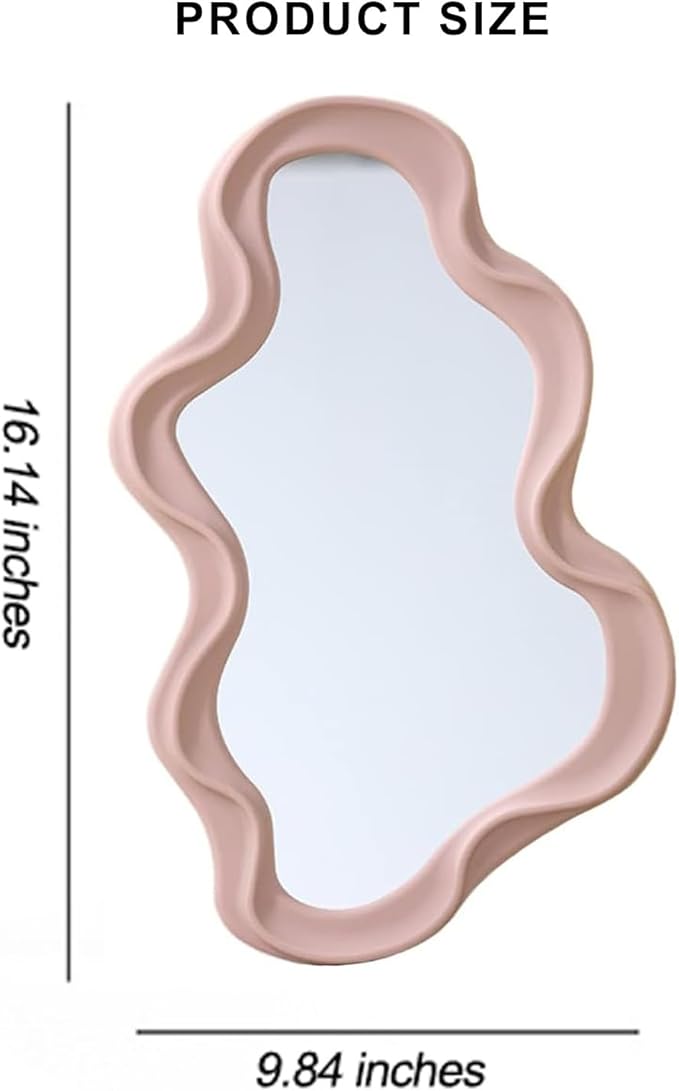 Mokoze Asymmetrical Wall Mirror, Irregular Decorative Accent for Bedroom Entryway Living Room, Pink Aesthetic Vanity Decor for Wall Mounted or Tabletop Display, 16.14" x 9.84"