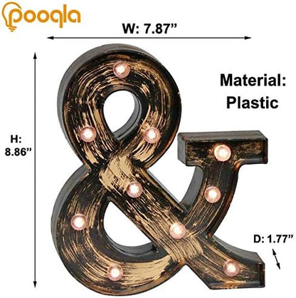 Pooqla Vintage Light Up Marquee Letters with Lights – Illuminated Industrial Style Lighted Alphabet Letter Signs - Coffee Bar Apartment Bedroom Wall Home Initials Decor A-Z