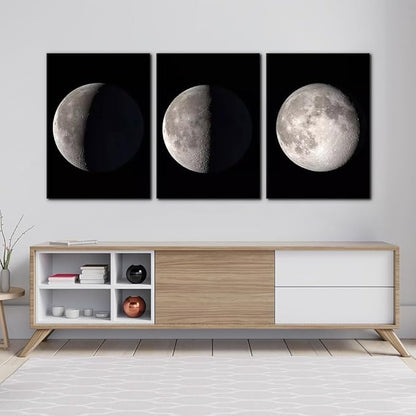 Pacimo Moon Canvas Prints Wall Art Space Pictures Paintings Modern Gallery Wrapped Black and White Abstract Sky Giclee Artwork for Living Room Bedroom Home Office Decor Ready to Hang - 20"x28"x3 Panel