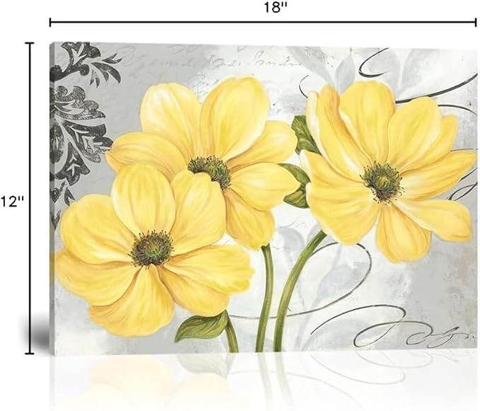 Yellow Flowers Wall Art Abstract Print Canvas Home Decor Pictures Poster for Bathroom Bedroom Living Room Office Large Painting Photo Framed Ready to Hang(12''H x 18''W)